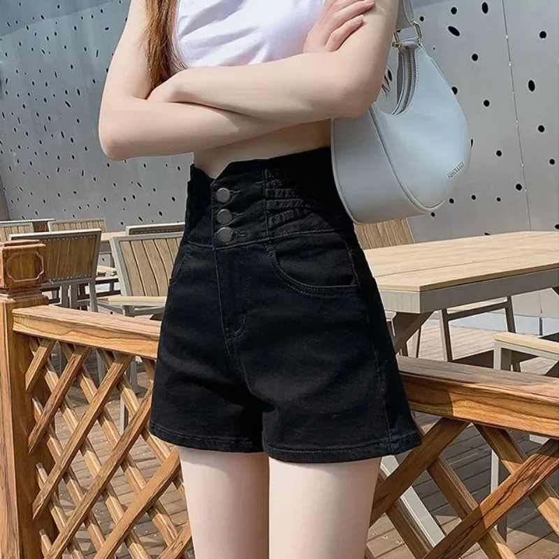 

Short Jean Pants Woman Trend 2024 With Waist Pocket High Denim Shorts for Women Youthful Casual Korean Style Streetwear XL Cheap