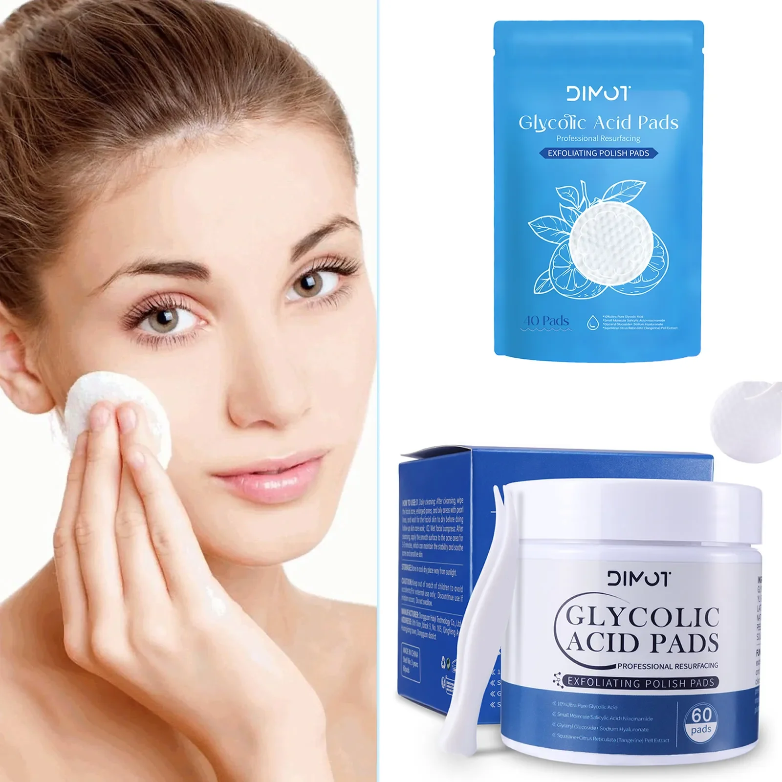 Glycolic Acid Facial Pads Exfoliating Brightening Moisturizing Facial Sponges Cleansing Exfoliating Daily Cleansing Skin Care