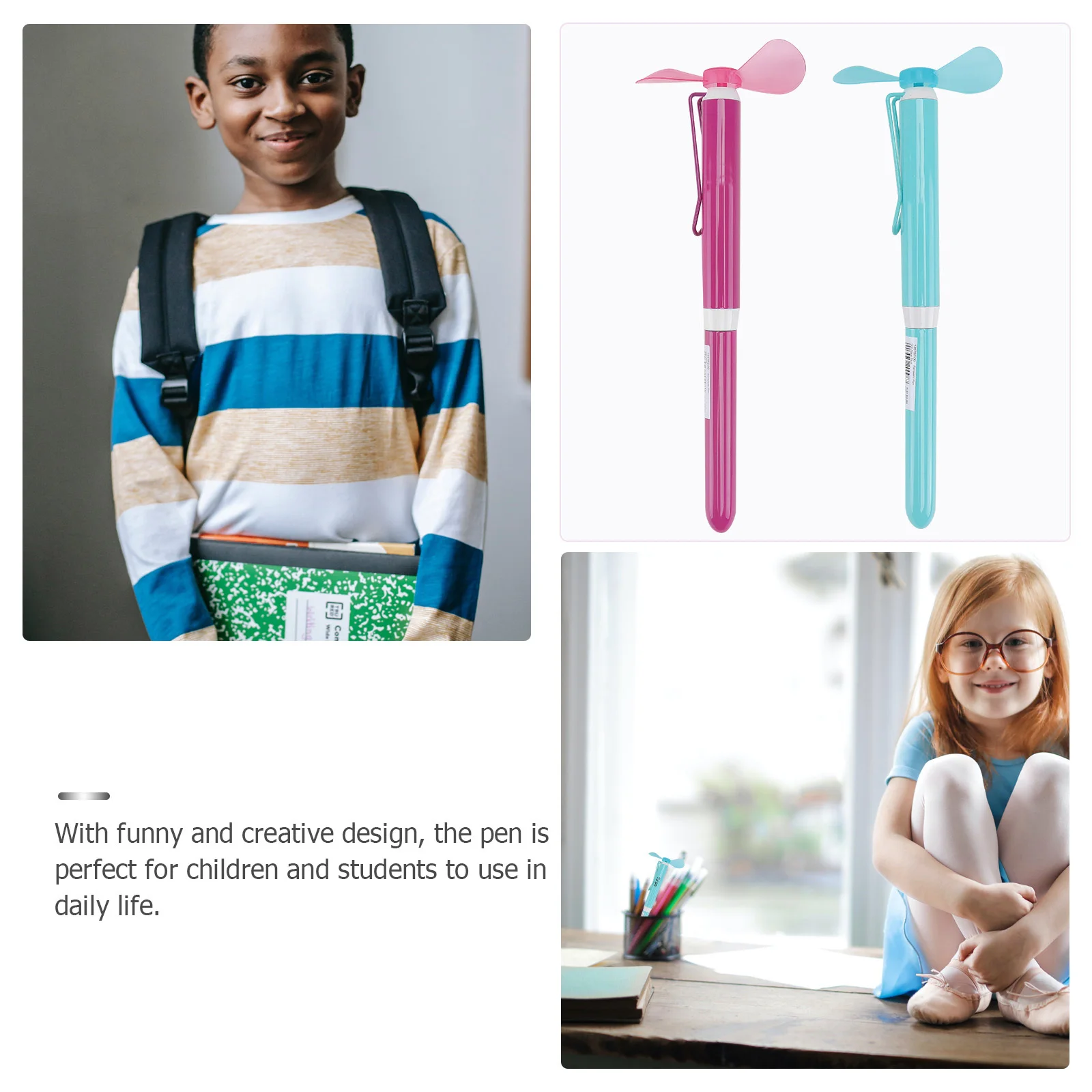 

2pcs Mini Fan Electric Ballpoint Pen For Students Portable Writing Tool With Fan Multifunction Study Supplies Unique Metal Pen