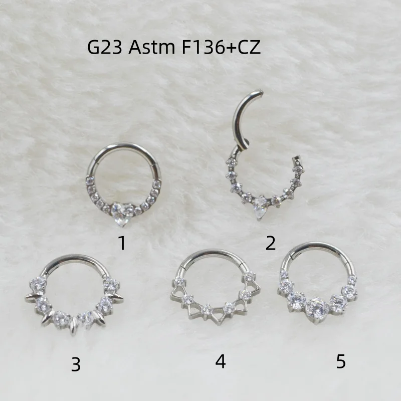 

10pcs G23 ASTM F136 Titanium Piercing CZ Nose Hoop Septum Clicker Ring Earring Ear Tragus Helix Cartilage Body Piercing NEW