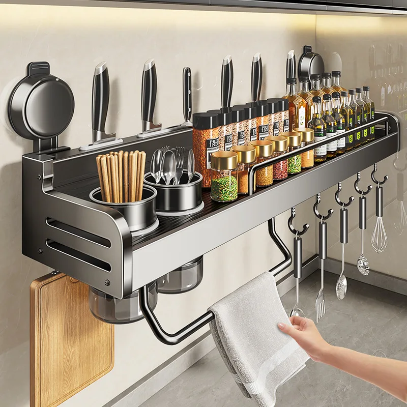 Kitchen Spice Rack Wall-mounted Spice Seasoning Storage Racks Knife Spoon Chopsticks Holder Utensils Rack Kitchen Organizer