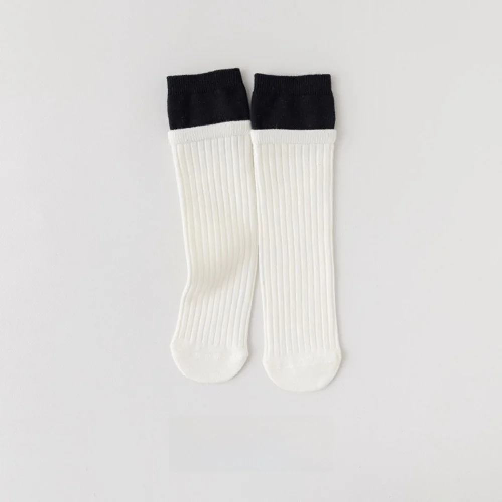 Cool Contrast Color Knee High Socks Fake Two-Piece Ins Style Slouch Socks Runway Style Ribbed Cotton Socks For Girls