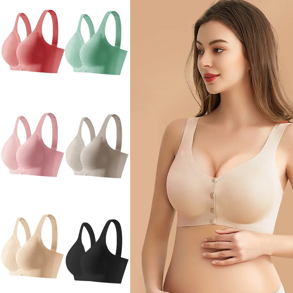 

Women Front Open Button Breastfeeding Bra Comfortable Traceless And Anti Sagging Fixed Double Shoulder Strap Bra Women Bra