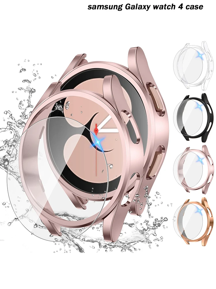 Coque pour Samsung Galaxy Watch 4 Classic, coque plaquée TPU, pare-chocs tout autour, protecteur d'écran, 46mm, 42mm, 44mm, 40mm