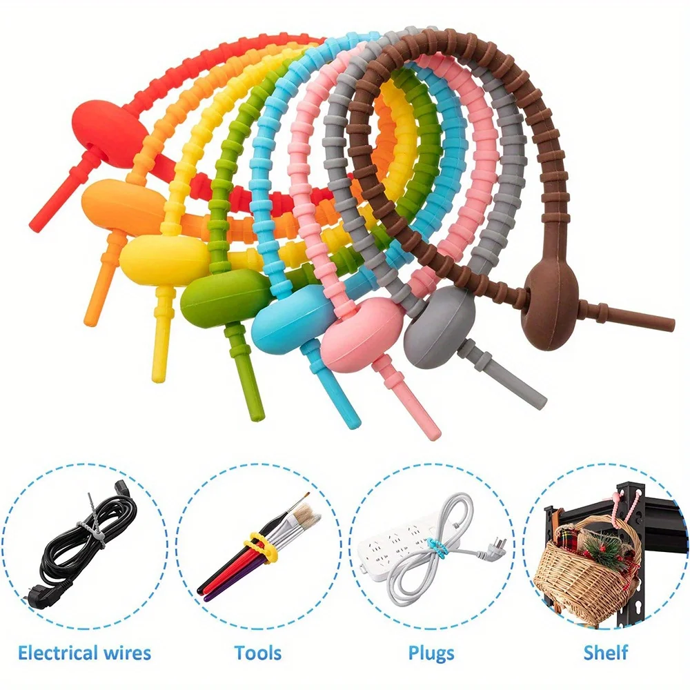 Silicone Ties Bag Clip, Cable Straps, Bread Tie, Reusable Rubber Twist Tie, Cable Clips, Silicone Cord, Household Snake Holder