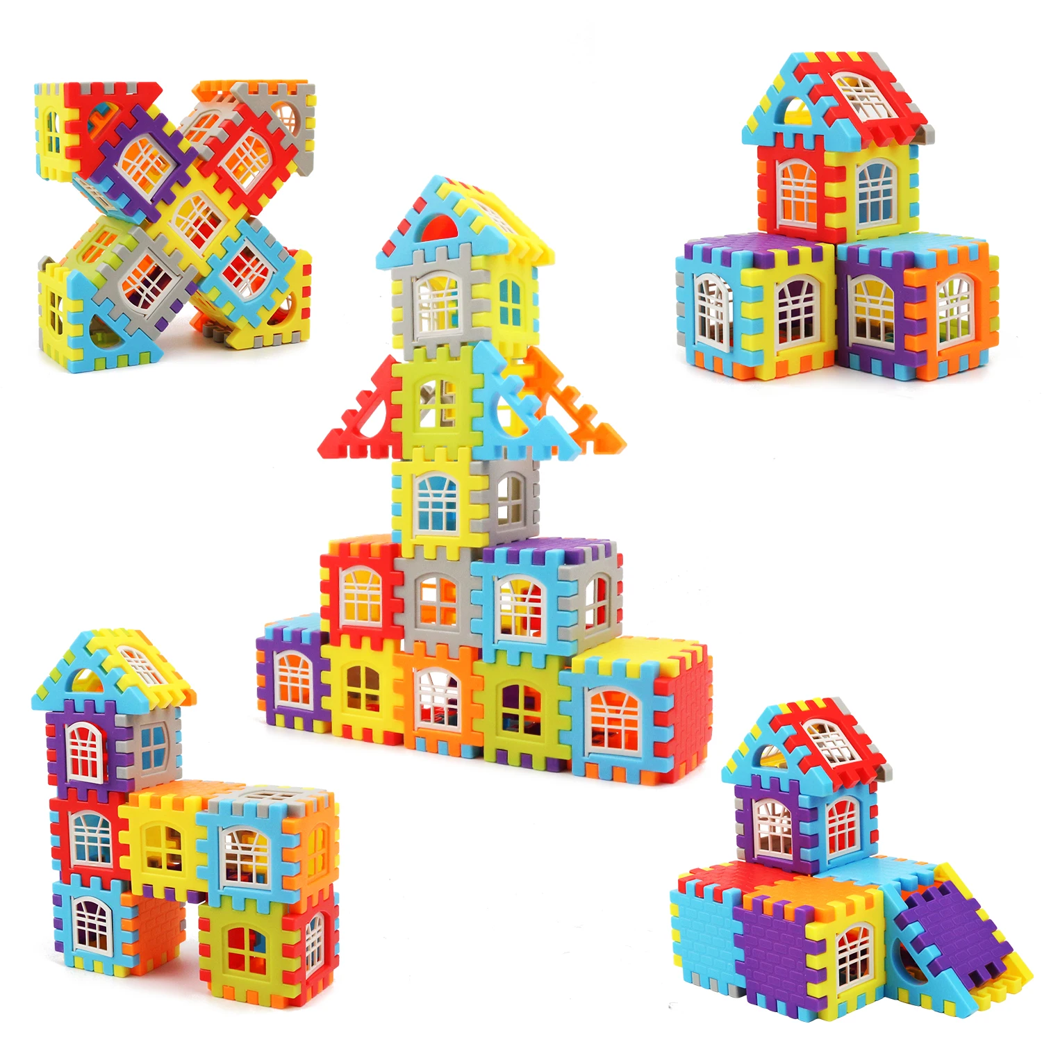 Maisons de construction pour enfants, blocs de construction, jouets à assembler, grands blocs de particules puzzle, modèles de murs et de fenêtres