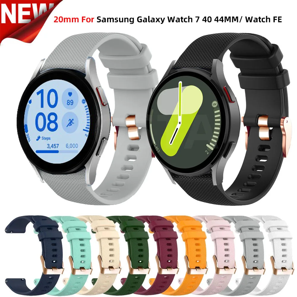 Banda de Silicone Universal para Relógio Samsung Galaxy, Pulseira Sem Lacunas, FE, Clássico, 7, 6, 4, 5 Pro, 40mm, 44mm, 43mm, 47mm, 20mm