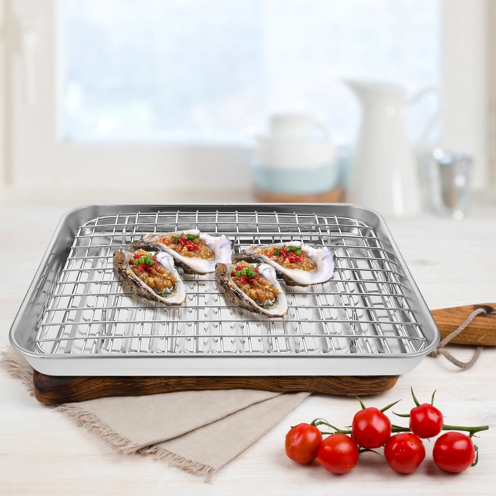 

1Set Stainless Steel Fried Food Serving Plate Oil Draining Tray for Home Hotel Restaurant Snacks Storage Multiuse Smooth