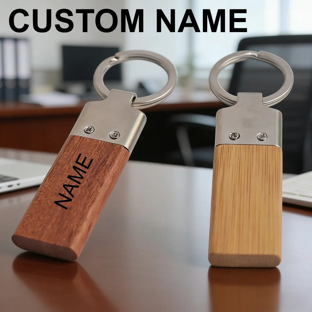 

Moto Car Bags Keyring Wood Custom Laser Engraved Logo Name Keychain Rosewood Walnut Woman for Man Personalized Key Ring Gift