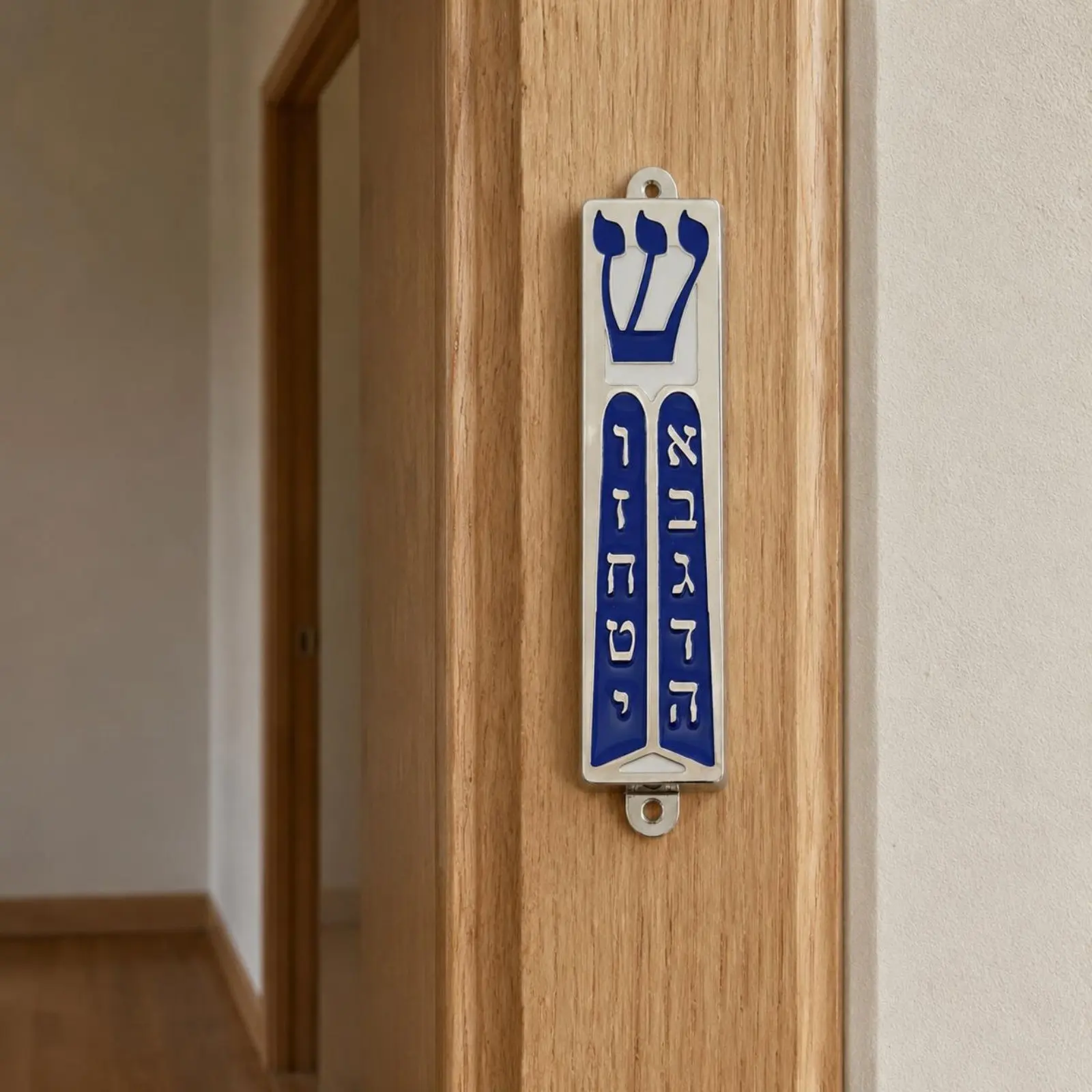 

Mezuzah Plaque Rounded Corners Metal Mezuzah Ornament Enamel Plaque Bordered Inlay Religious Decor Glossy