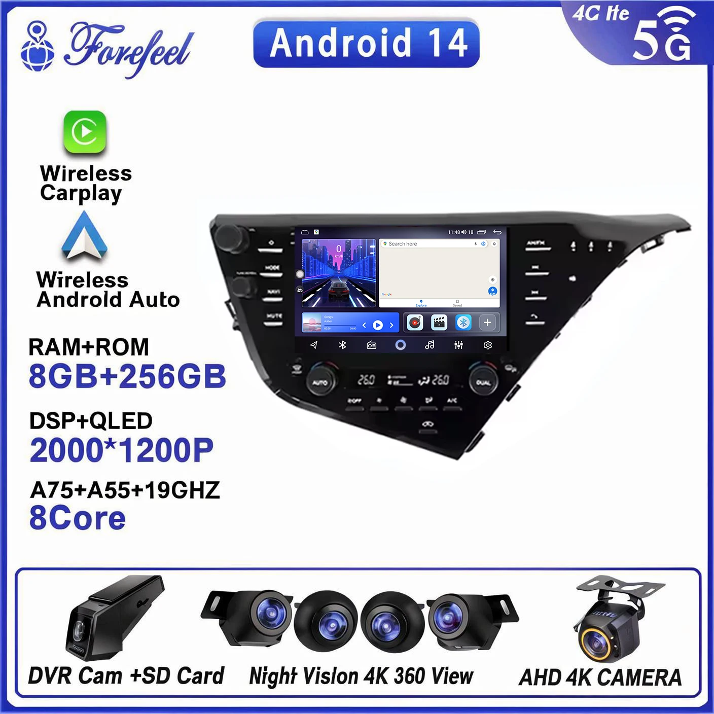 Android 14 для Toyota Camry 8 XV 70 2017-2020 2021, мультимедийный стерео головное устройство, навигация, GPS, автоплеер, автомобильное радио