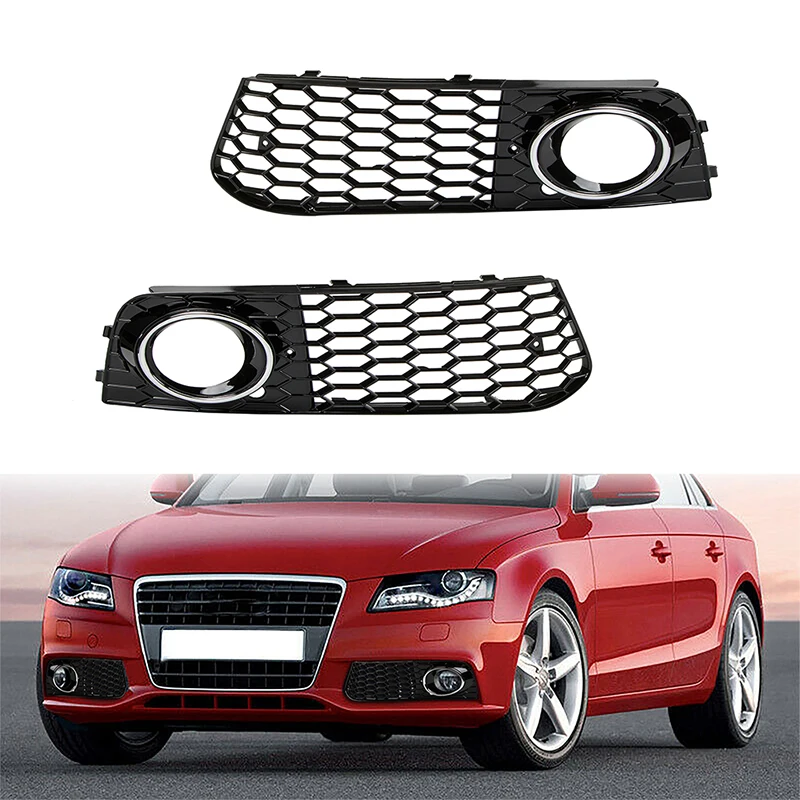 

1 Pair Car Front Bumper Fog Light Grilles for Audi A4 B8 2009 2010 2011 Left/Right Black Lamp Protector Accessories