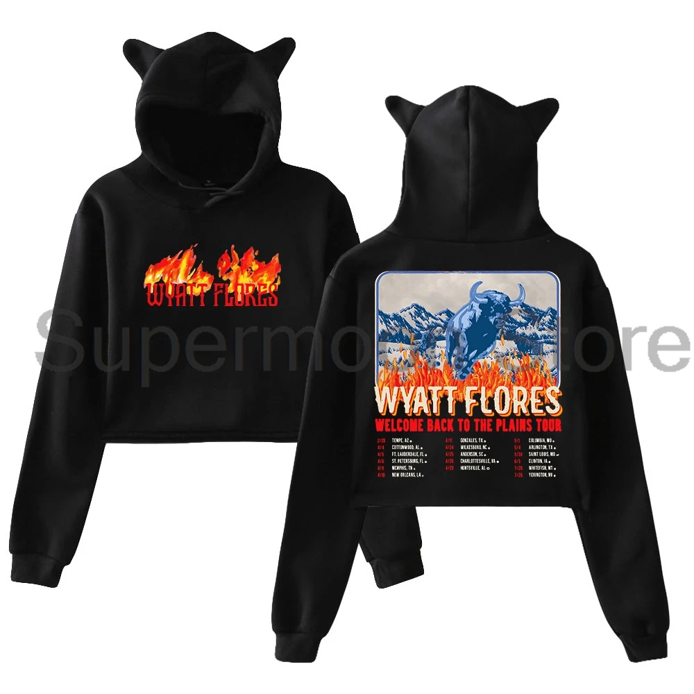

Wyatt Flores Welcome Back To The Plains Tour 2025 Hoodie Cat Ears Hooded Sweatshirt Long Sleeve Crop Top Women's Clothes