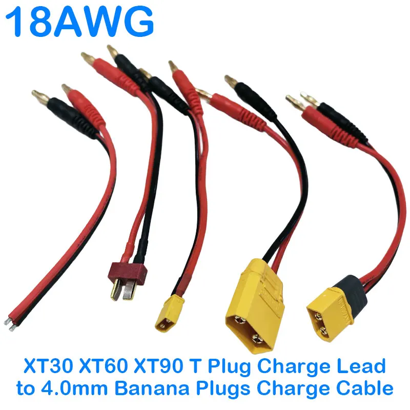 20CM XT30 XT60 XT90 T Plug Charge Lead to 4.0mm Banana Plugs Charge Cable Silicone Wire 18AWG For Lipo Battery