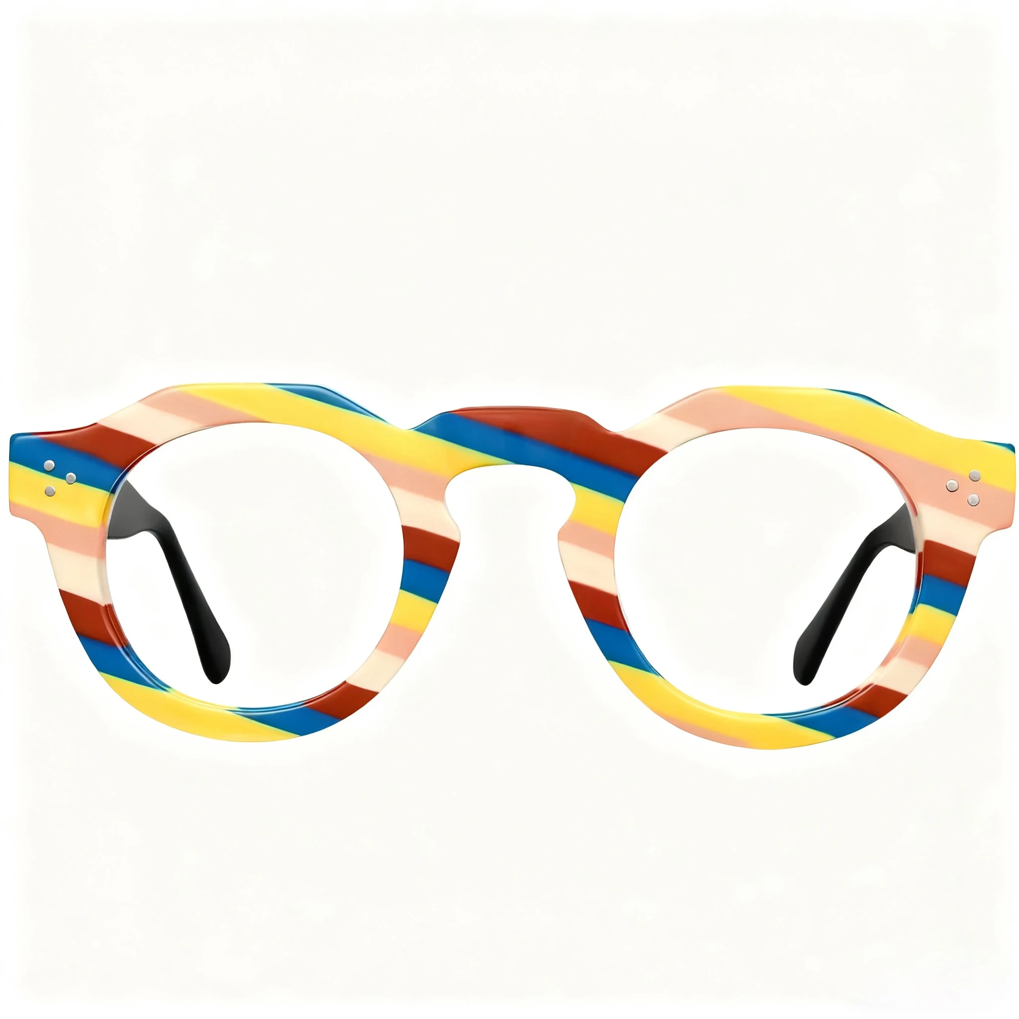 FYTOO Playful Color-Striped Round Eyeglasses Durable Acetate, Rich Mixed Colors, Fun Luxury Look, Essential for Style Icons