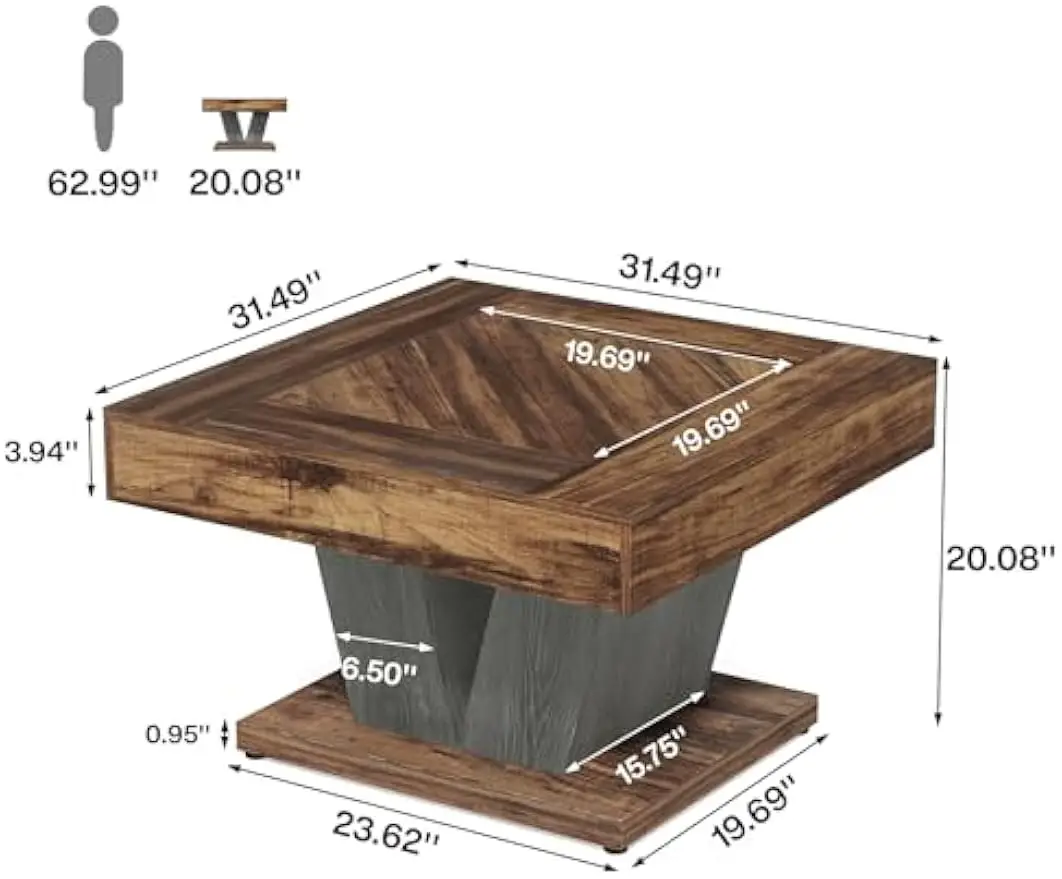 Square coffee table, 31.5-inch modern center table, cocktail and coffee table