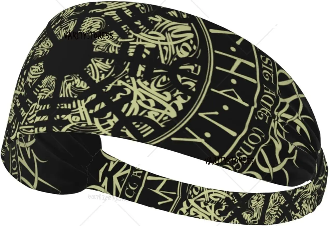 

Norse Viking Vegvisir runic compass Headbands Non Slip Elastic Hair Bands Yoga Running Sports Workout Gym for Men Womens