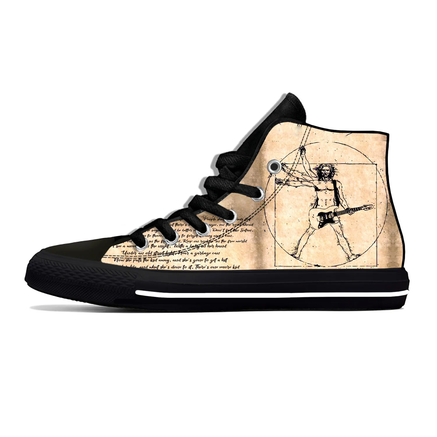 Da Vinci Guitar High Top Sneakers Mens Womens Teenager Casual Shoes Canvas Running Shoes 3D Print Breathable Lightweight shoe