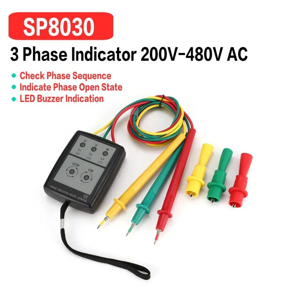 3-Phase AC Phase Meter Portable Phase-sequence Tester Digital Phase-order Indicator Phase Sequence Detector Current Tester