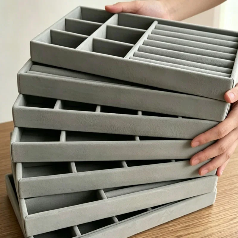 Jewelry Organizer for Drawer Velvet Jewelry Trays Storage Display Tray for Earring Necklace Rings Bracelet