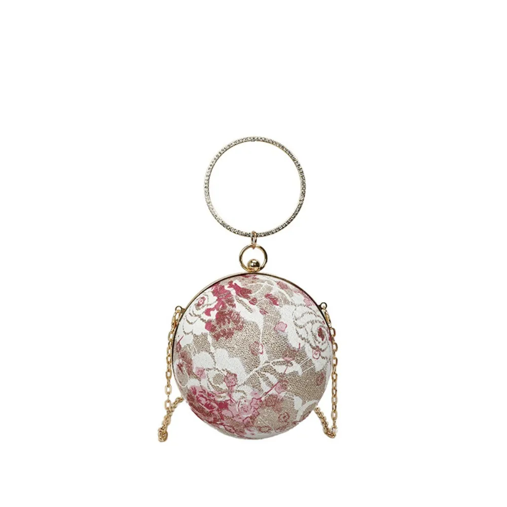 

Retro Round Ball Crossbody Bags Elegant Flower Cheongsam Banquet Bag Large Capacity Handheld Chinese Style Handbag Meeting