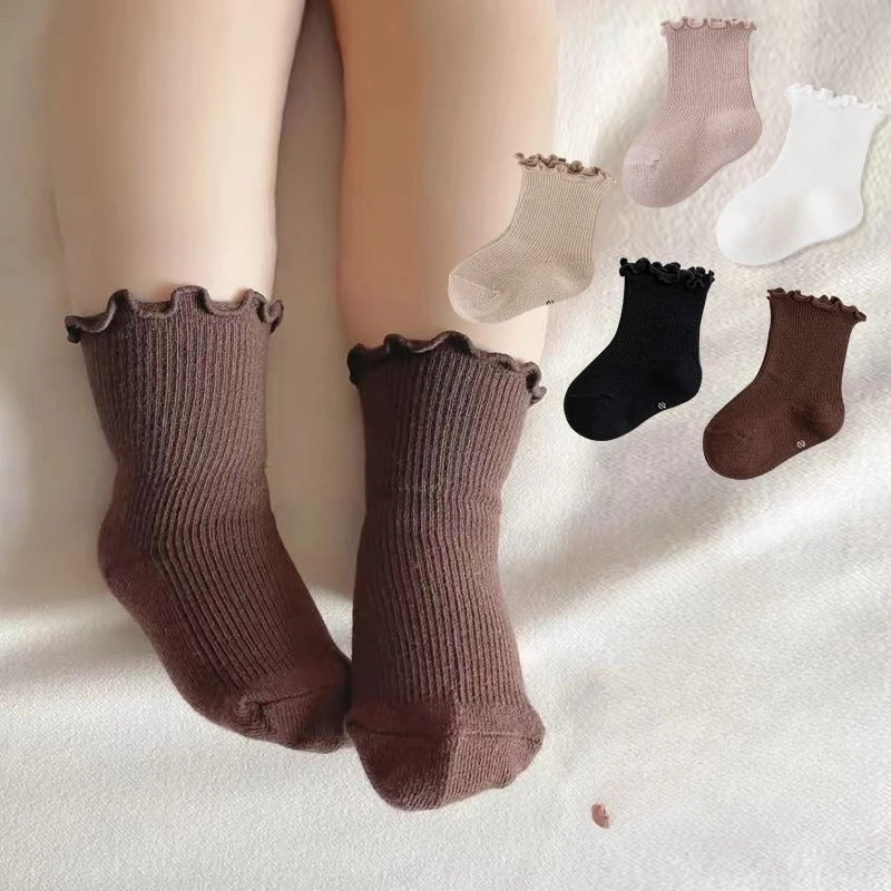 

Spring Summer New Children Walking Socks Cute Solid Lace Edge Princess Baby Socken Comfortable Soft Newborn Baby Cotton Stocking