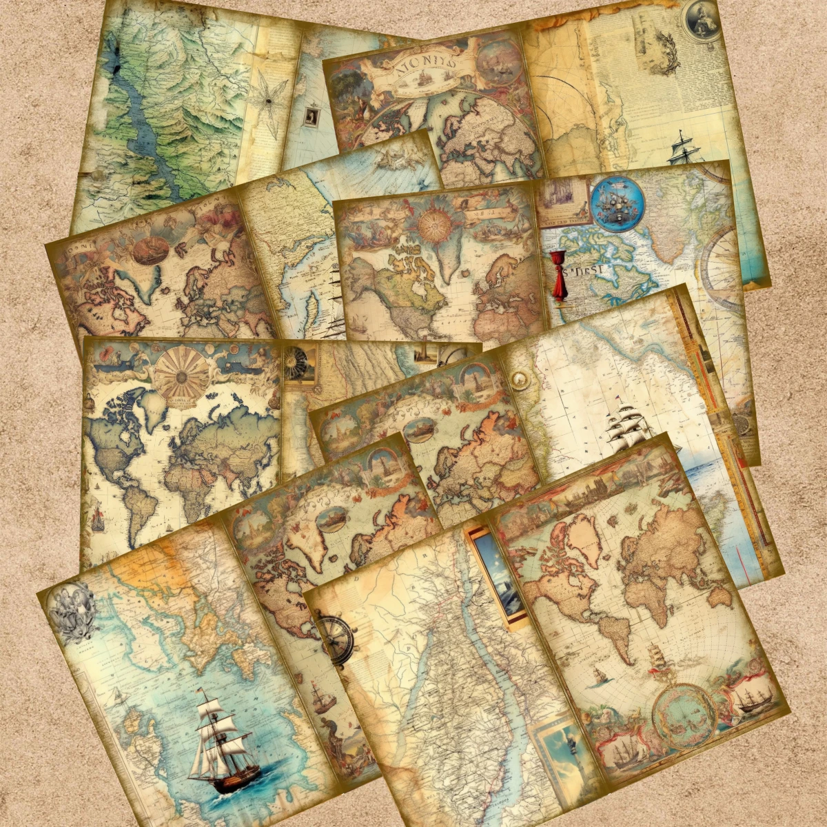 16 Sheets A5 Size Explore The Unknown World Map Background Vintage Grunge Journal Planning Scrapbooking