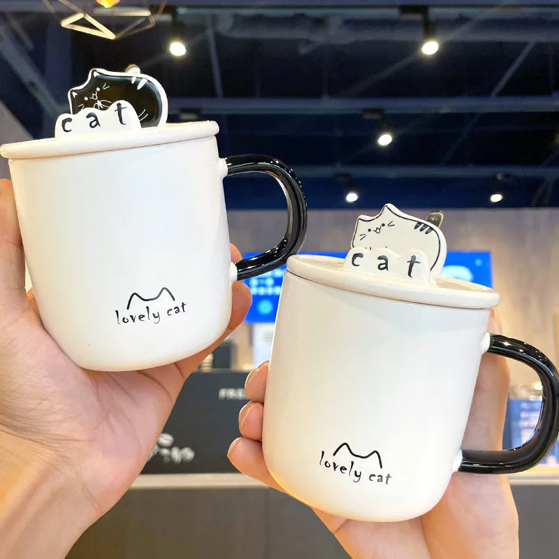 

3D Cup Cover Lovely Cute Relief Cat Mug Cartoon Creative Ceramic Cups With Spoon Set Office Coffee Milk Water Cup For Gift