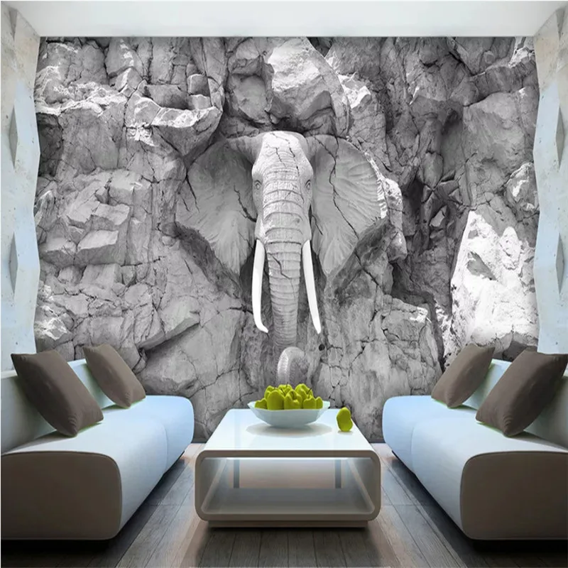 Customized products Modern Abstract 3D Gray Bump Wall Elephant Statue Wallpaper Living Room Bedroom Home Decor Background Wall
