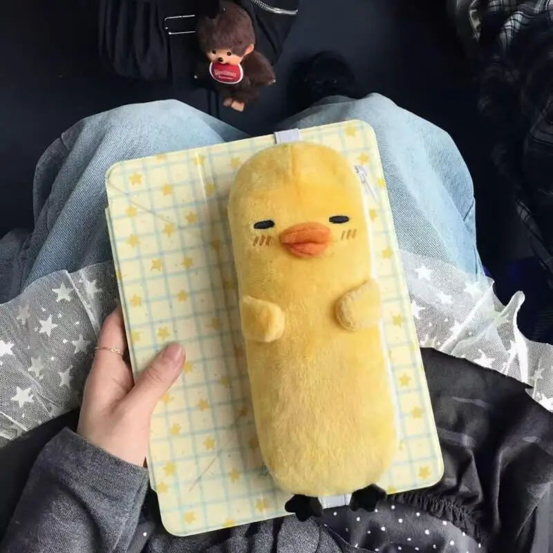 Japan Anime Kiiroitori Plush Portable Elastic Band Pen Case Smooth Zipper Stationery Makeup Brush Storage Friend's Festival Gift