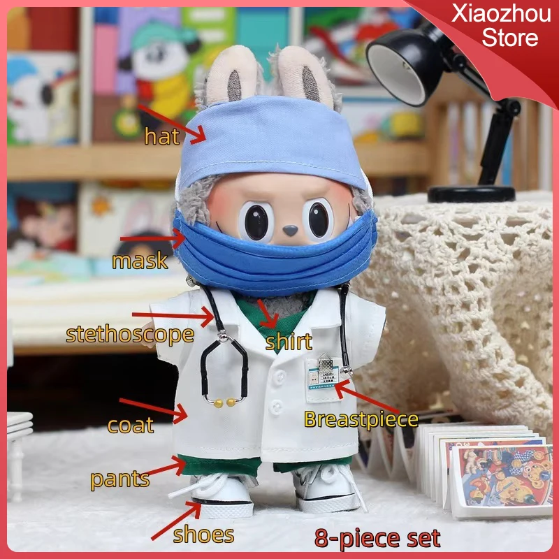 

Подходит для одежды Labubu, одежда для кукол 17 см, оригинальная одежда для врача и униформа медсестры, милые аксессуары для ролевых кукол