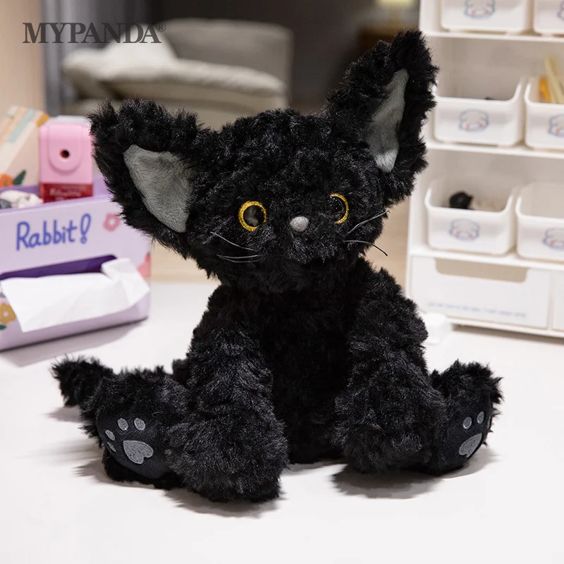 Cartoon German Curly Black Cat Plush Toy Throw Pillow Cute Kitten Doll Bedroom Living Room Pillow Girlfriend Present Child Gifts