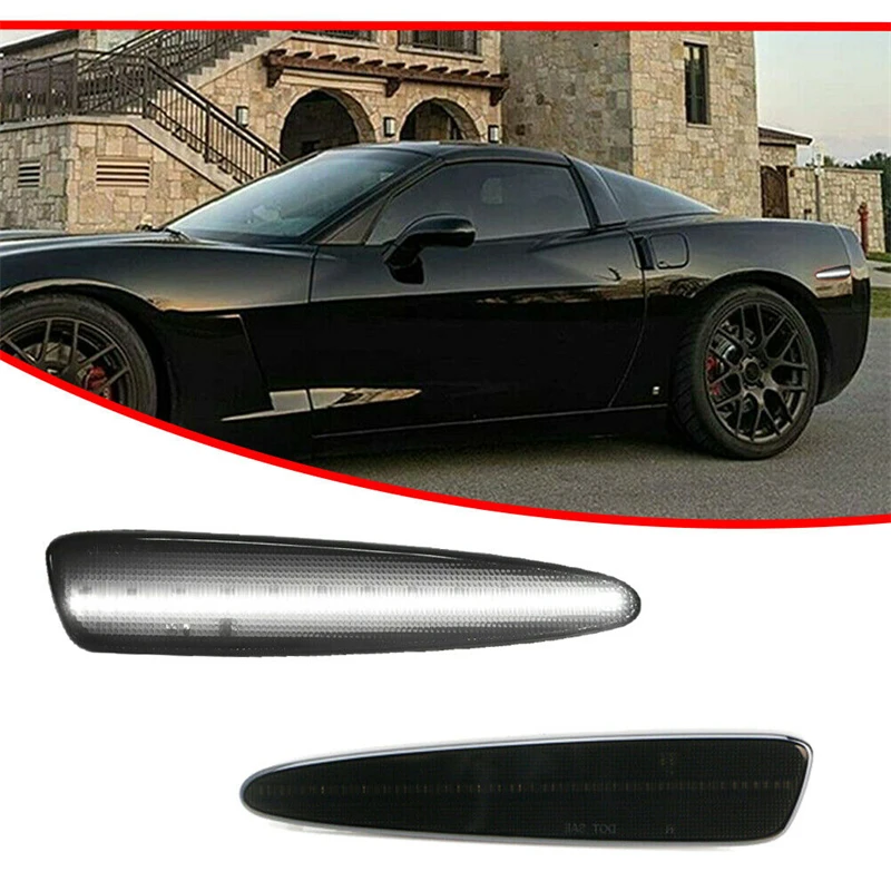 A Pair Of Black Shell Red Light Always On Fender Lights Turn Signal Side Lights For Chevrolet Corvette C6 2005-2013