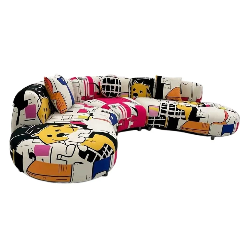 Curved Fabric Sofa Villa Large Flat Floor Living Room Personalized Graffiti Sofa