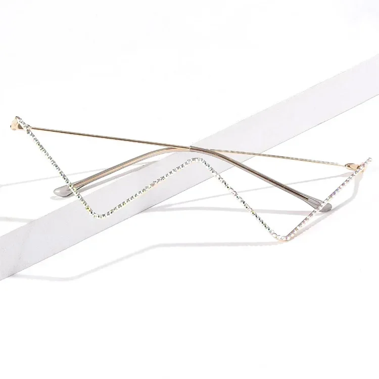 Handset Rhinestone Butterfly Glasses, Semi-Rimless Heavy Duty Bling Frames, Statement Party Eyewear for Fashionistas