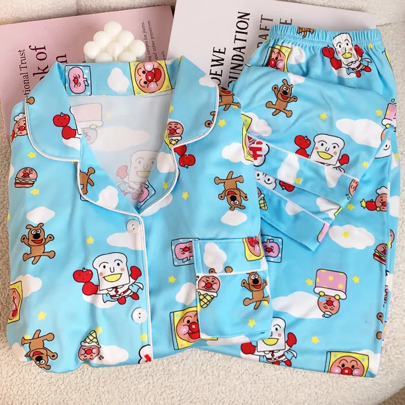 Anpanman Comfortable Home Clothing Outable Suit Long Sleeved Pants Kawaii Cartoon Clothes Cute Holiday Gifts for Boys and Girls