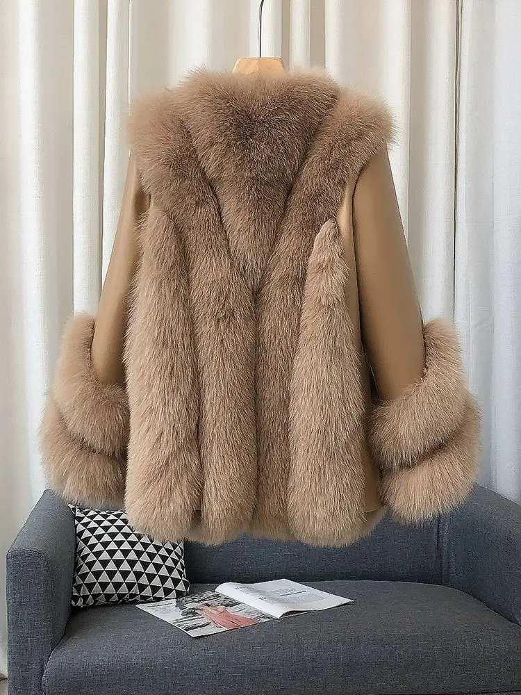 Whole Skin Fox Fur Grass Women's Mid length 2023 New Fur Integrated Sheep Skin White Duck Down Down Coat Winter