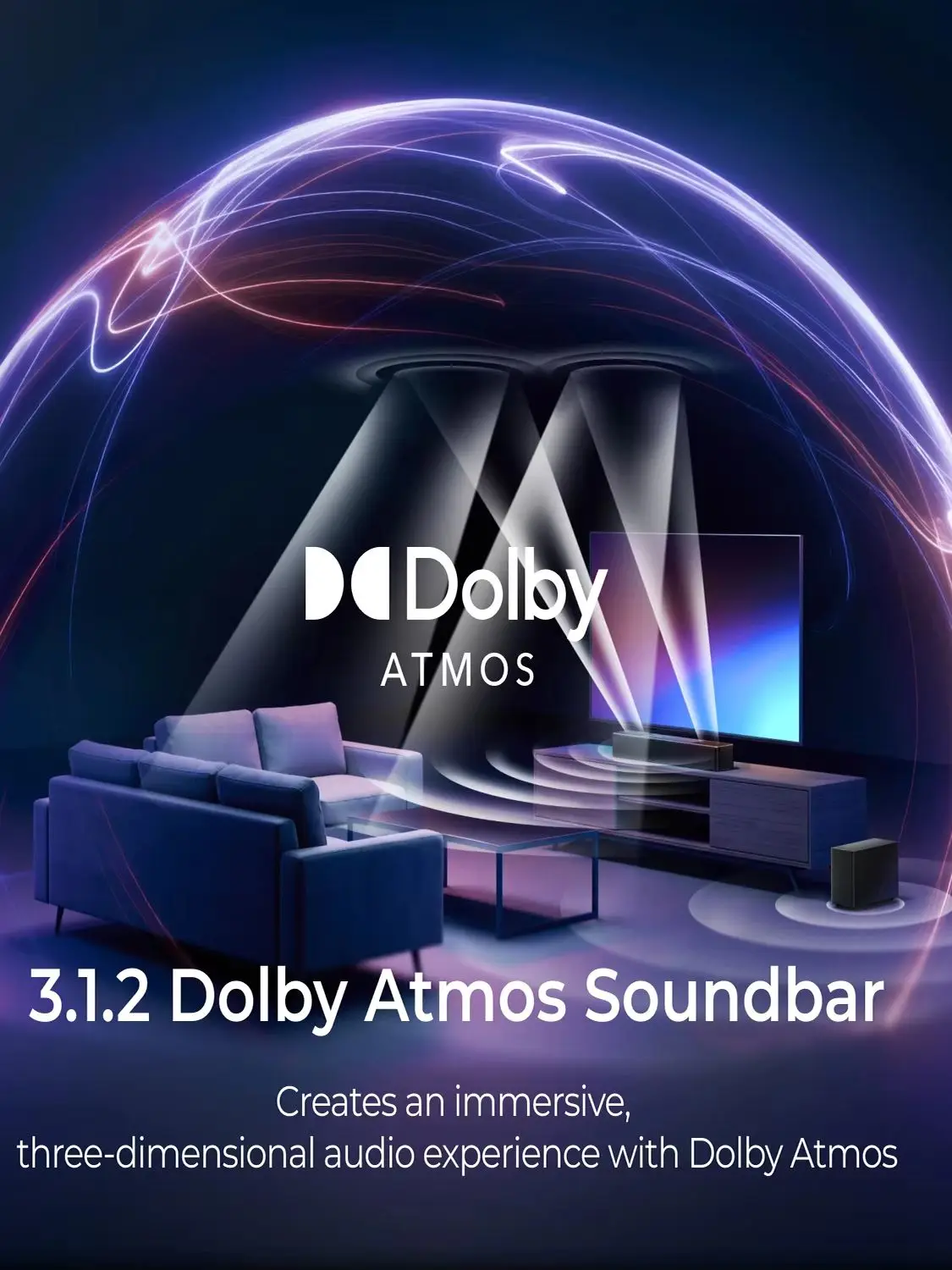 ULTIMEA Poseidon M70 3.1.2CH Dolby Atmos Soundbar mit 5,25-Zoll Kabellosem Subwoofer, Heimkino-TV-Lautsprecher, App-Steuerung, BassMX