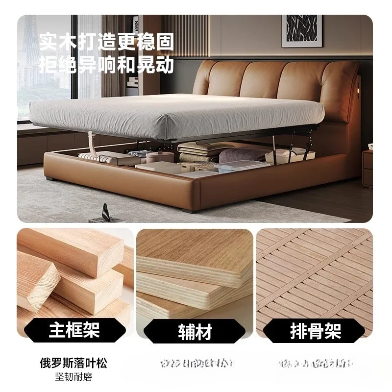 سرير جلدي، تخزين عالي الصندوق، سرير رئيسي إيطالي بسيط #3