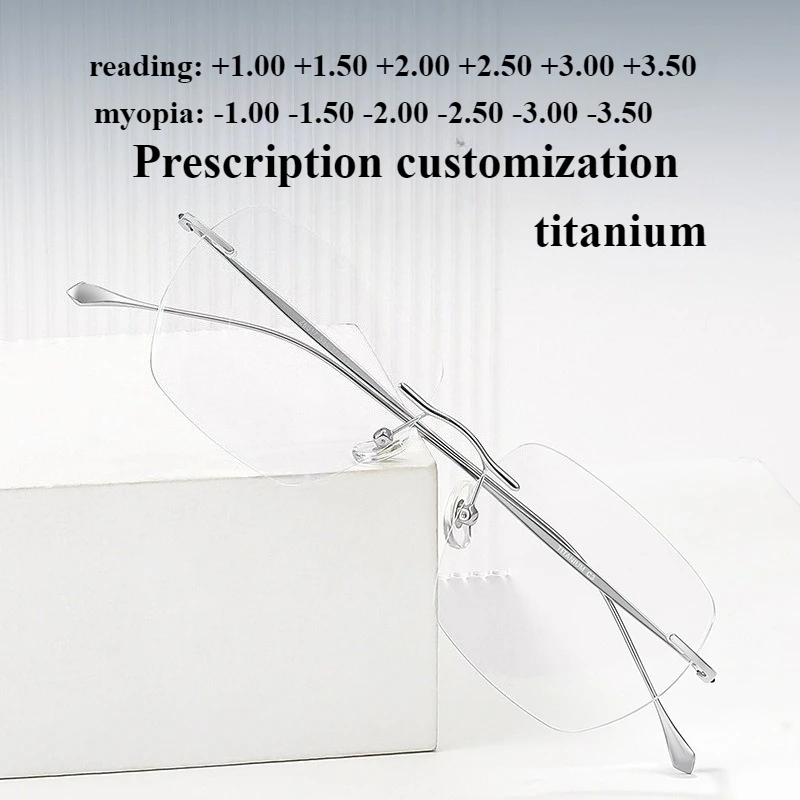 

New anti-blue frameless pure titanium glasses frame custom myopia prescription glasses reading glasses