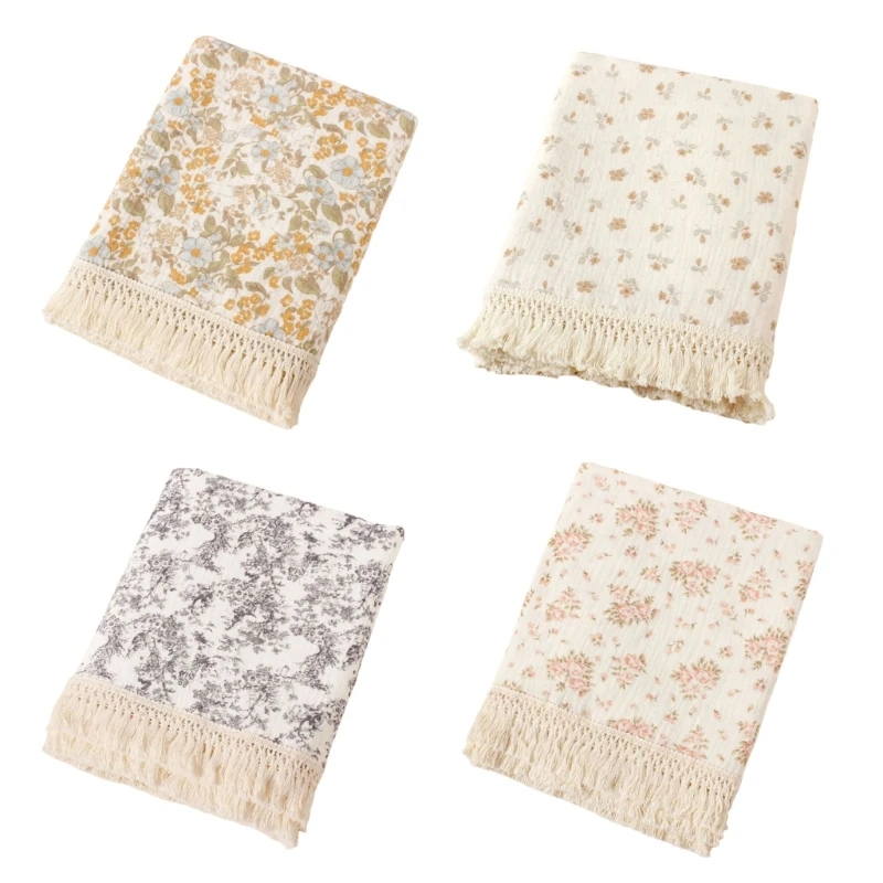 

Multifunctional Newborns Swaddles Wrap Cloth Bath Towel Double Layer with Fringe Dropship