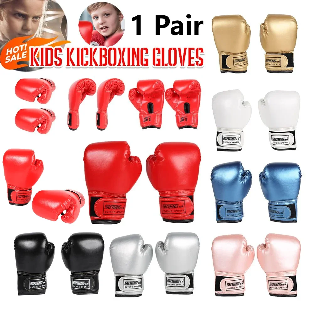 

2pcs Boxing Training Fighting Gloves PU Leather Kids Breathable Muay Thai Sparring Punching Karate Kickboxing Professional Glove