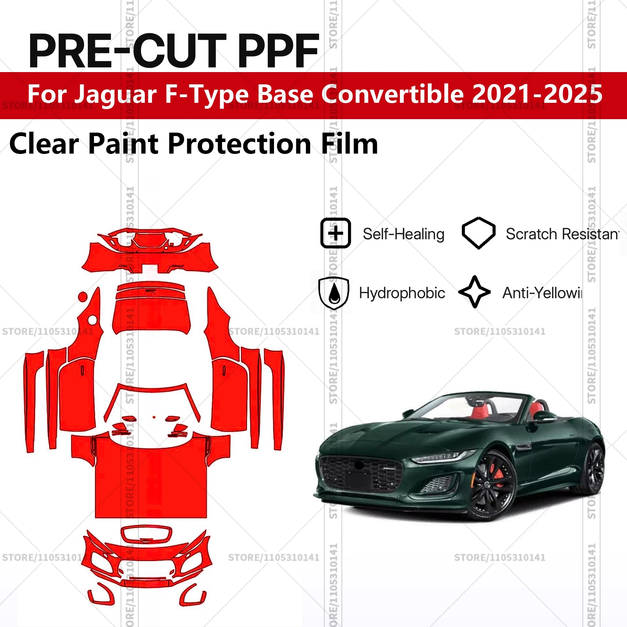 For Jaguar F-Type Base Convertible 2021-2025 Pre-Cut Paint Protection Film PPF Transparent Car Film Automotive PPF Full Vehicle