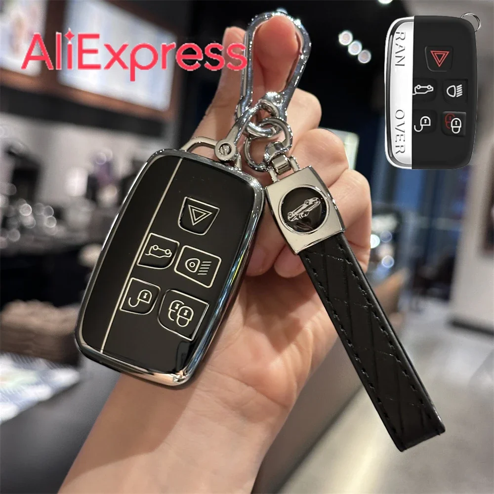 

Key Fob Cover With Keychain For Land Rover Evoque Velar Sport Discovery Freelander2 LR4 Jaguar XF XJ XE F-PACE F-TYPE Smart Key