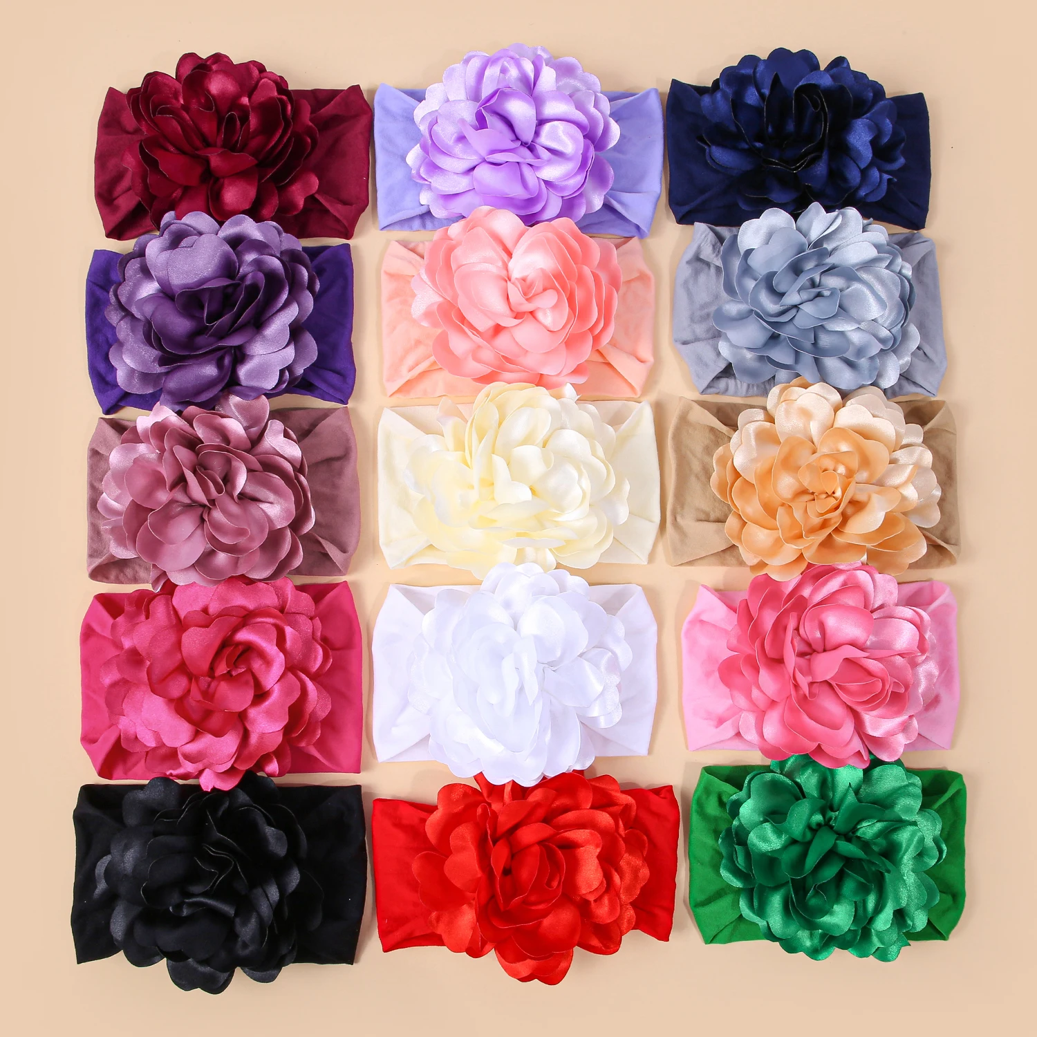 

3PCS Hair Flower Headbands Elastic Soft Nylon Headbands for Baby Girl Turban Infant Satin Floral Headband Hair Accessories