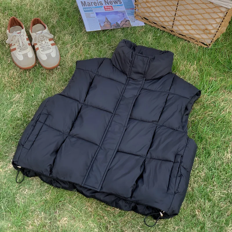 PinkyIsBlack 2025 New Sleeveless Winter Vest Jacket Female Down Cotton Vest Coat Puffer Waistcoat Stand Collar Short Outwear