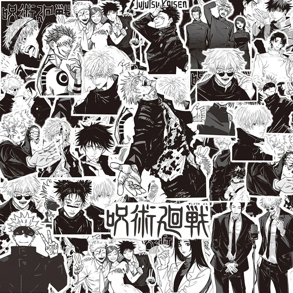 65PCS Black White Jujutsu Kaisen Anime Stickers Decoration Suitcase Scrapbooking Laptop Phone Stationery Manga Kid Sticker New