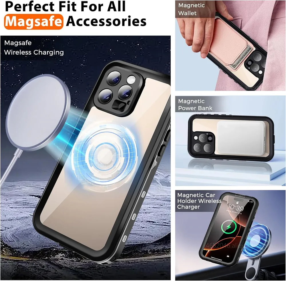 IP68 Waterproof For iPhone 16 Pro Max 15 Plus 14 13 Phone Case with MagSafe Snowproof Dustproof Shockproof 360 Protection Cover