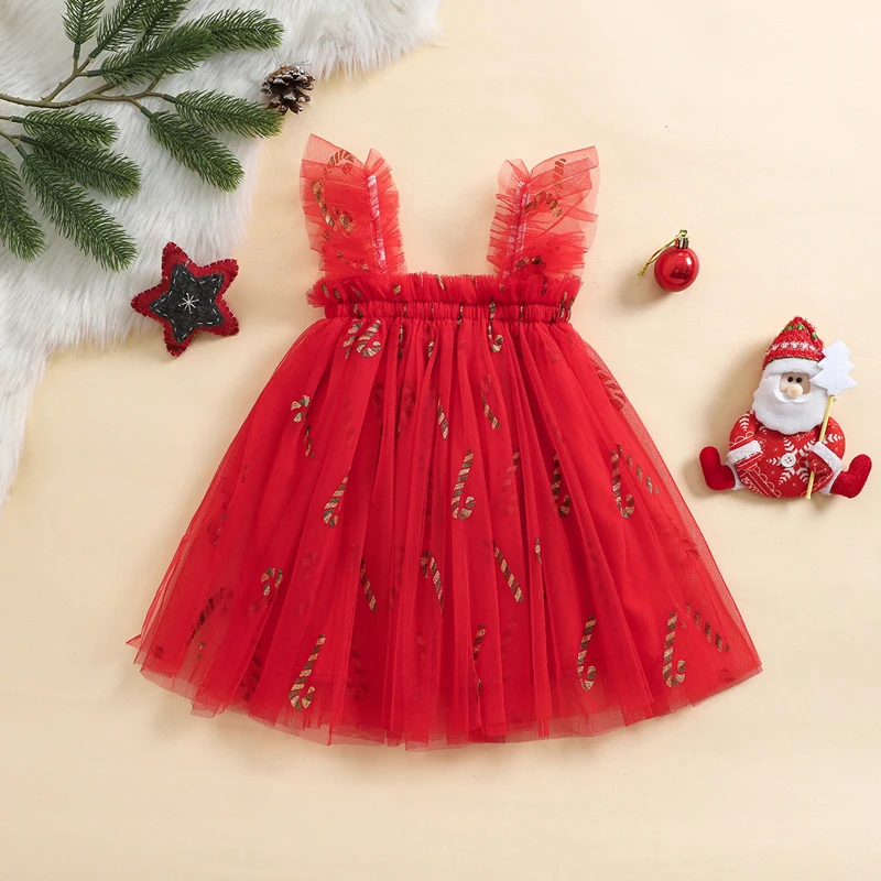 Toddler Christmas Tutu Dress Baby Girl Sleeveless Layered Tulle Dress Little Girl Princess Dresses Christmas Outfit