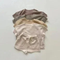 Summer new children's casual short-sleeved home suit girls loose knit T-shirt top boys' baby casual suit 0-5 years old